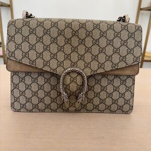 Gucci Beige/Ebony GG Supreme Shoulder Bag with Dionysus Hardware
